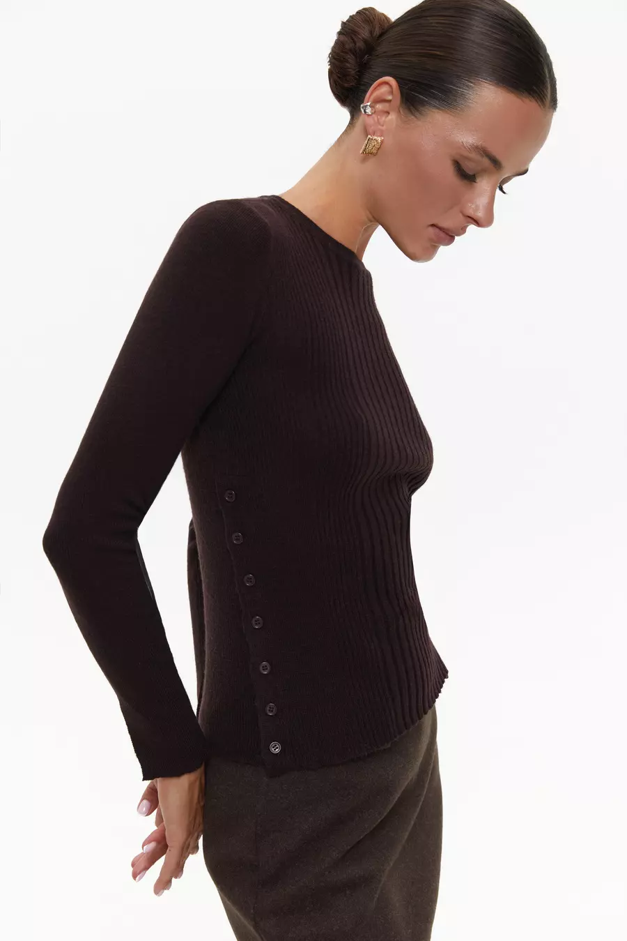 Brown Jumper with Side Buttons - Image 3