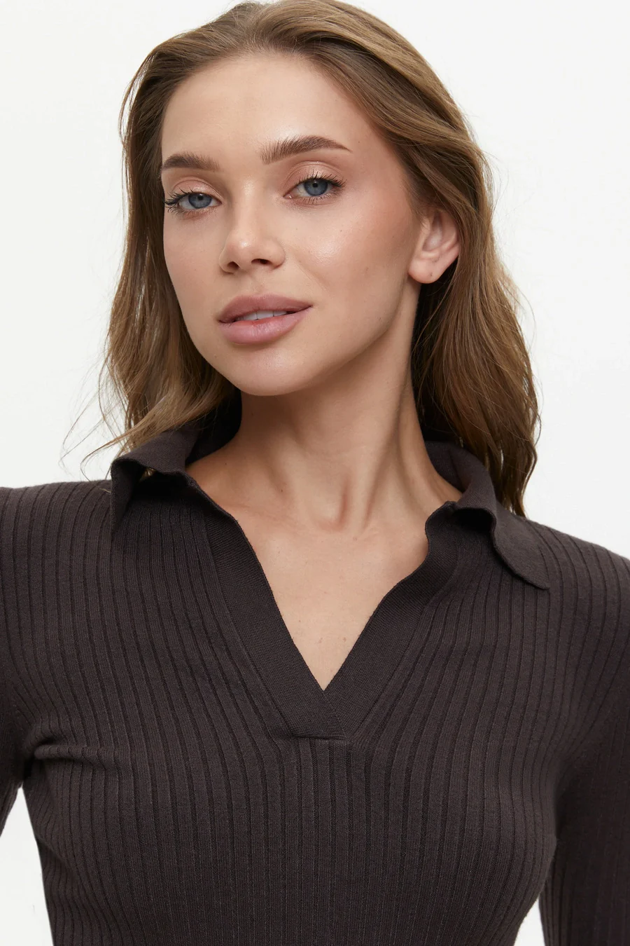Brown Long Sleeve Polo Dress - Image 3
