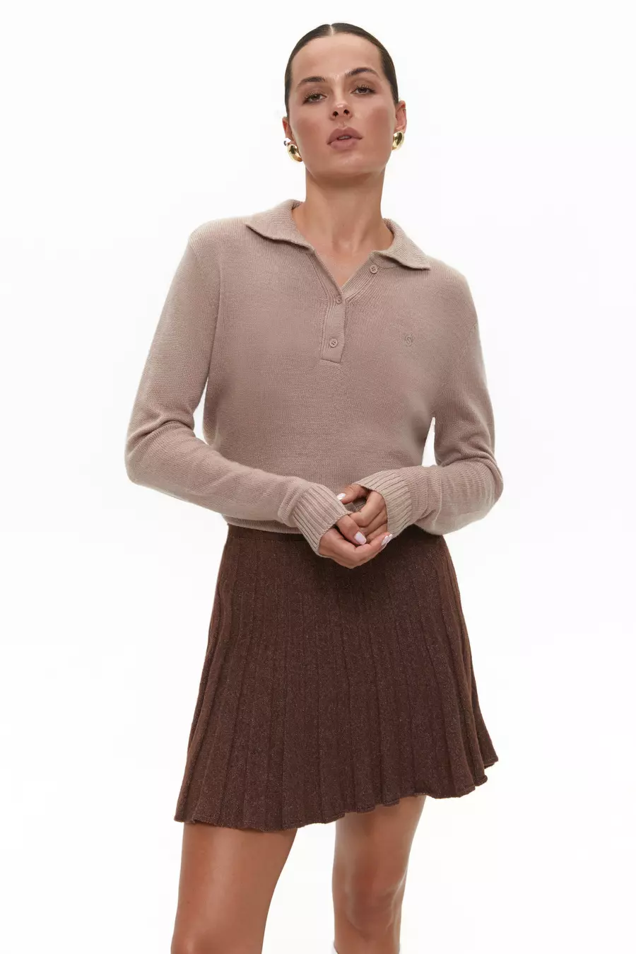 Brown Knit Pleated Skirt - Image 3
