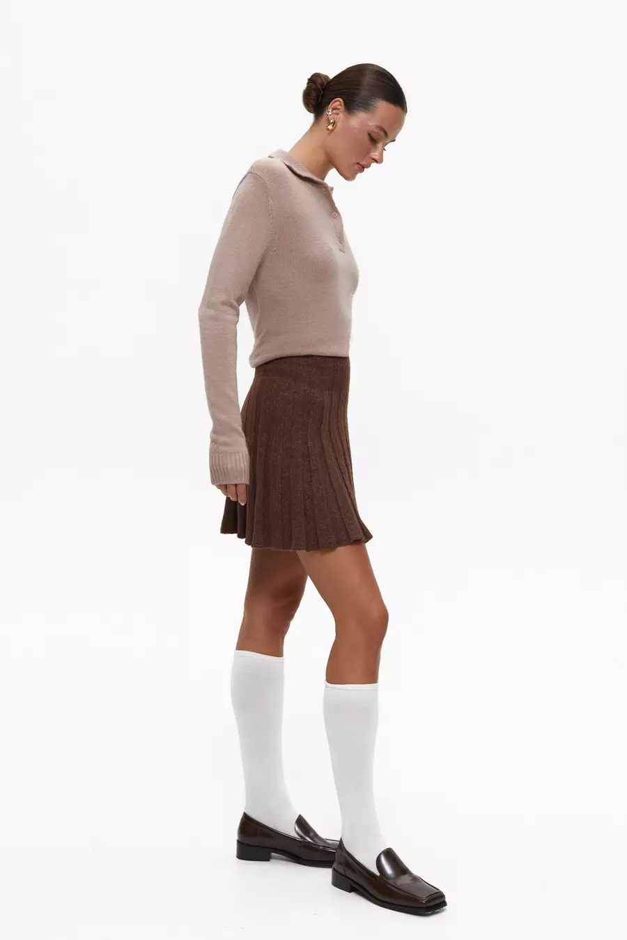 Brown Knit Pleated Skirt - Image 4