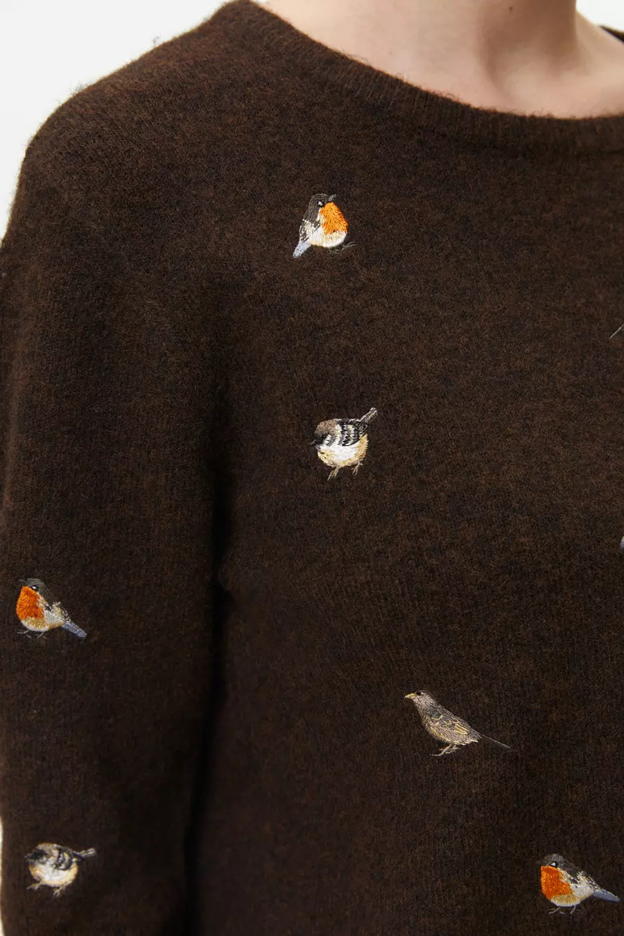 Brown Sweater with Embroidered Birds - Image 4