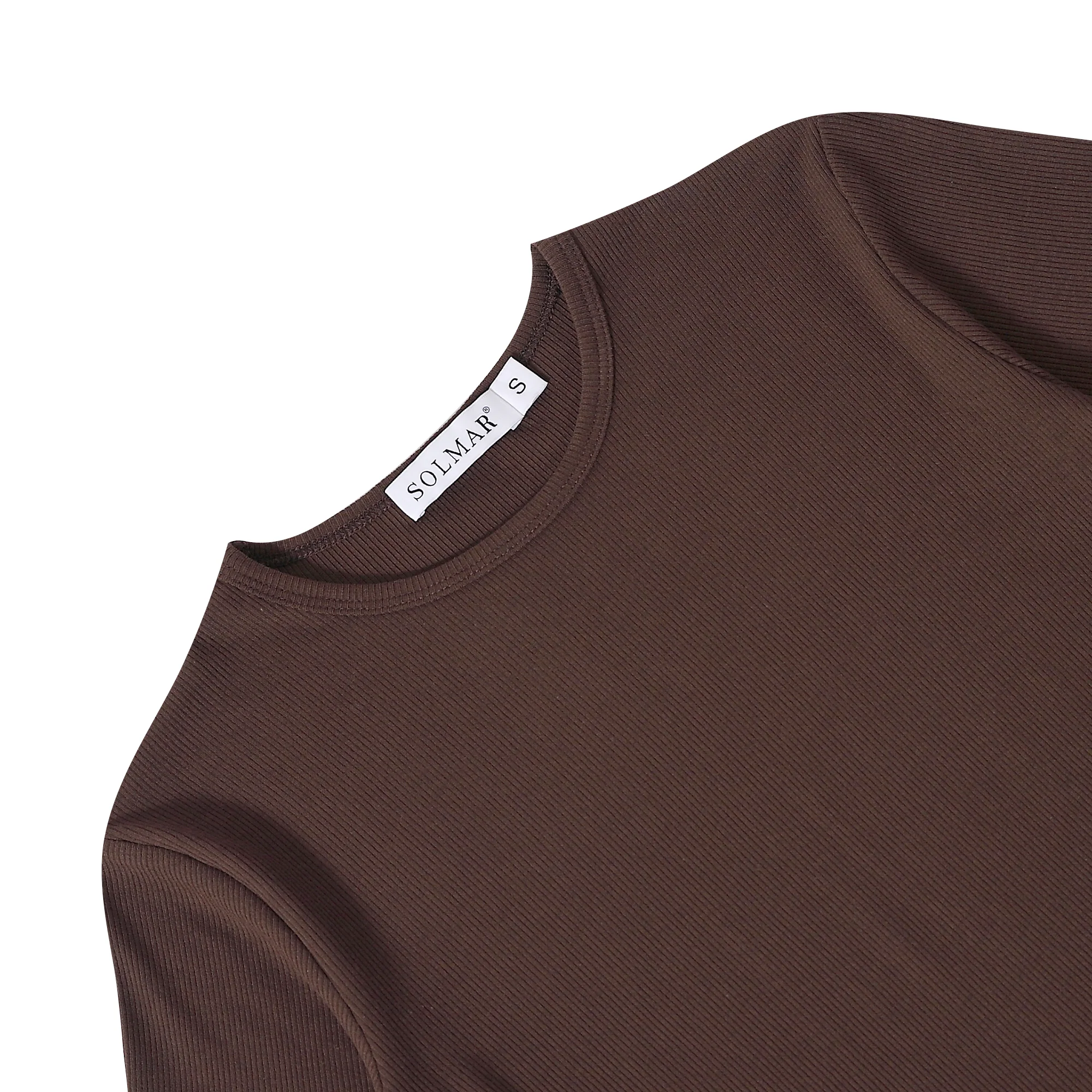 Brown Ribbed Crop T-shirt - Image 2
