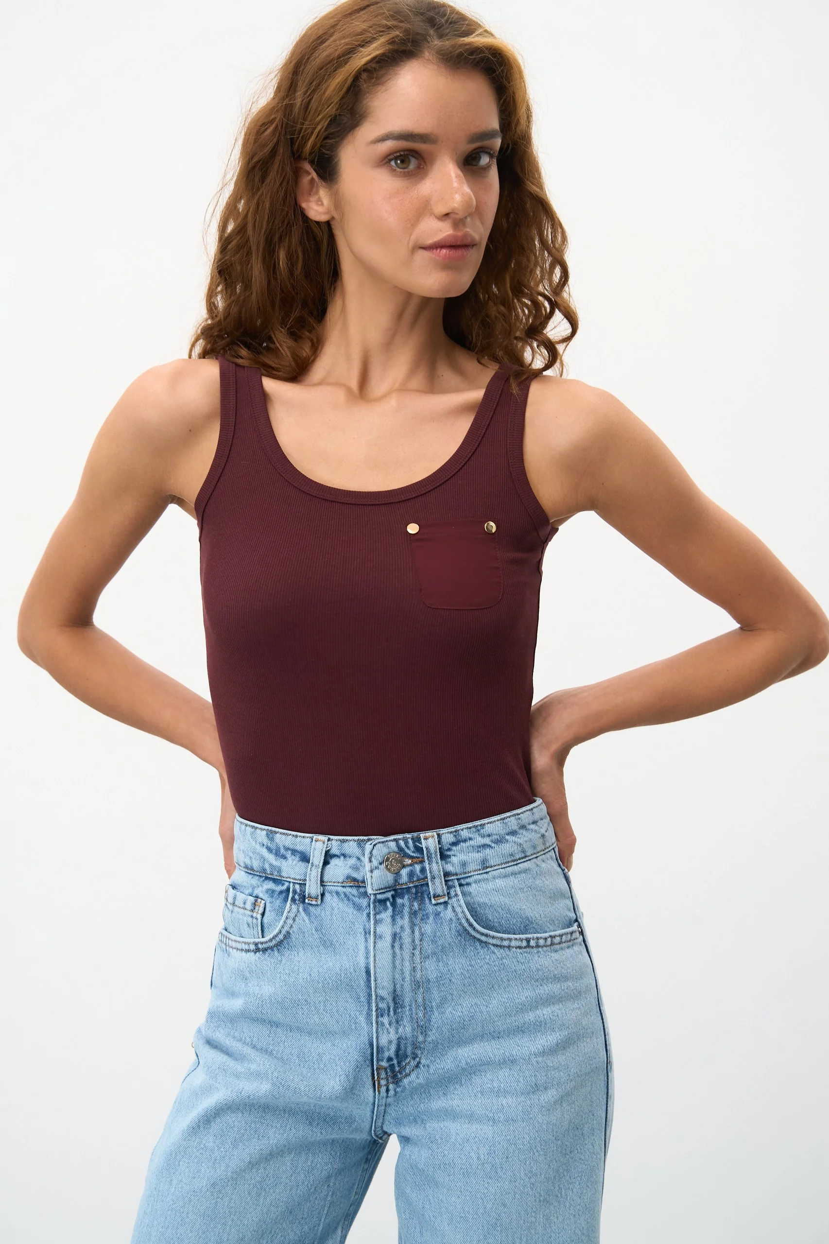 NEW Tank Top with a Brown Pocket - Image 3