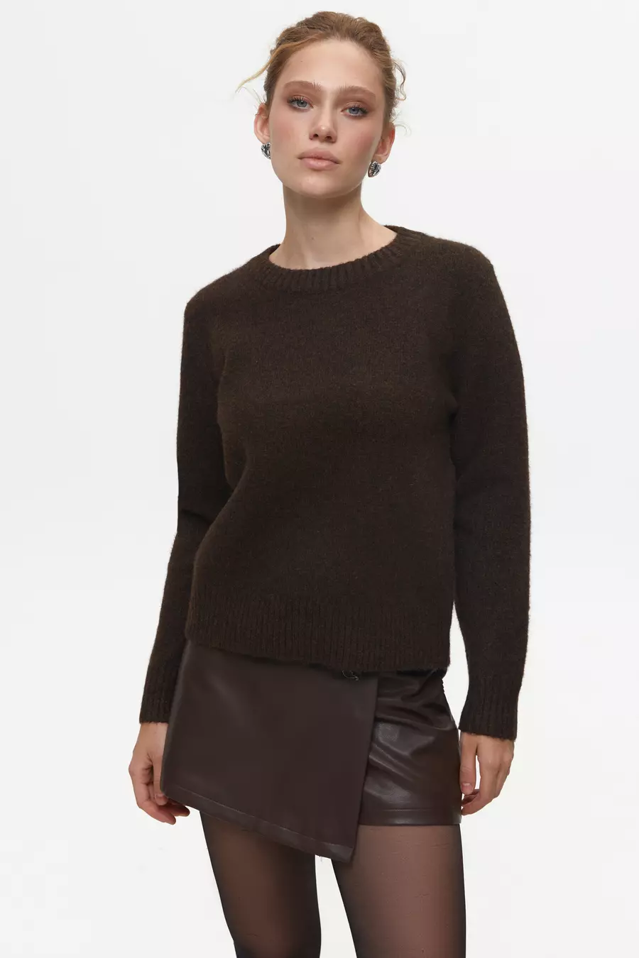 Brown Textured Knit Sweater
