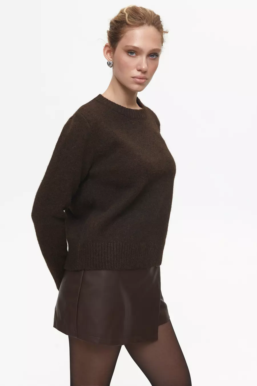 Brown Textured Knit Sweater - Image 2