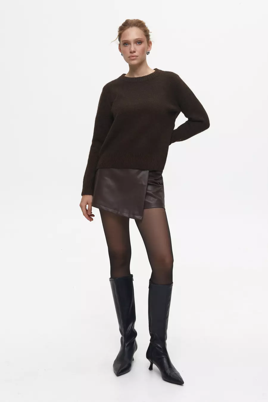 Brown Textured Knit Sweater - Image 3