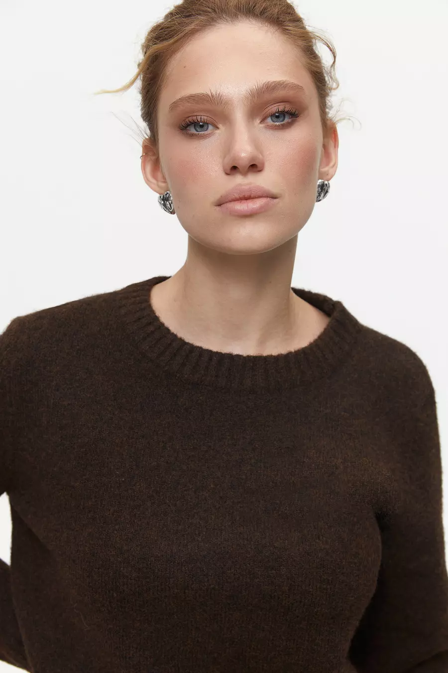 Brown Textured Knit Sweater - Image 4