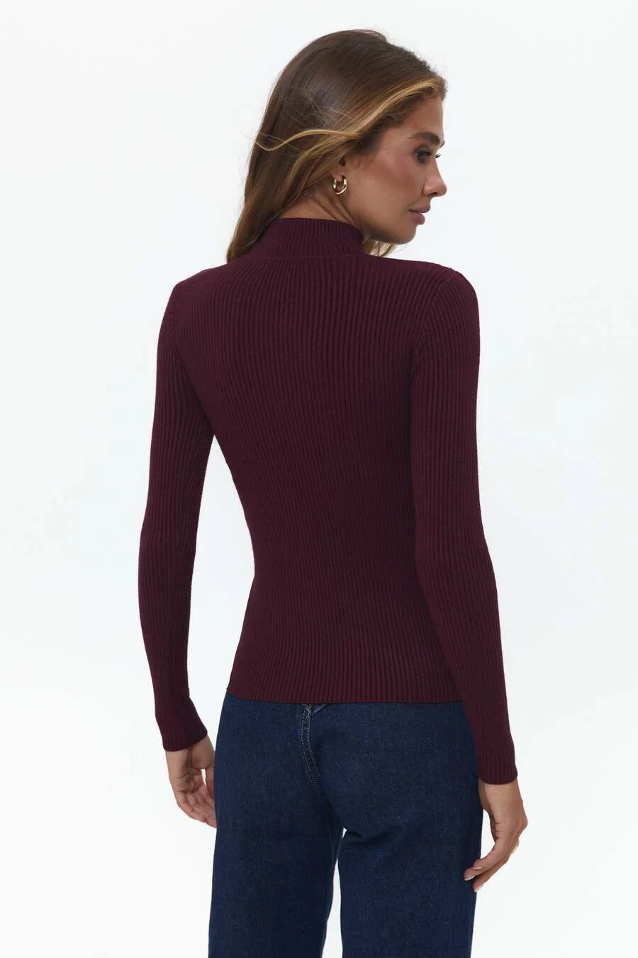 Burgundy Rib Knit Turtleneck Sweater - Image 4