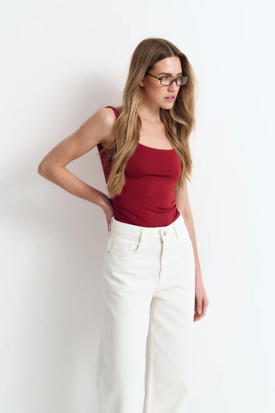Square-neck bodysuit, Burgundy - Image 4