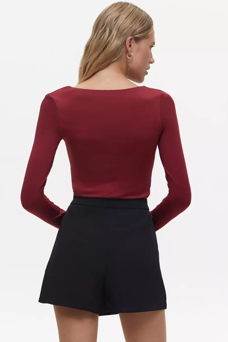 Burgundy Wide Neck Long Sleeve Top - Image 4