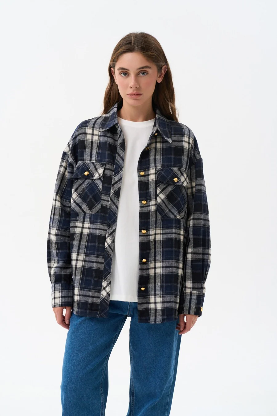 Checkered shirt in color blue - Image 3