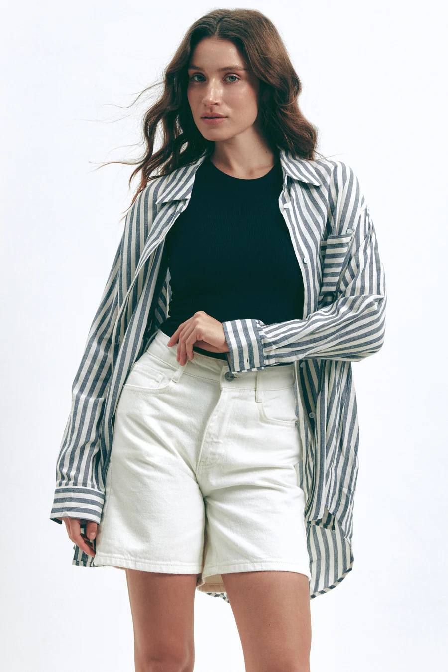 Dark Blue Oversize Striped Shirt - Image 3