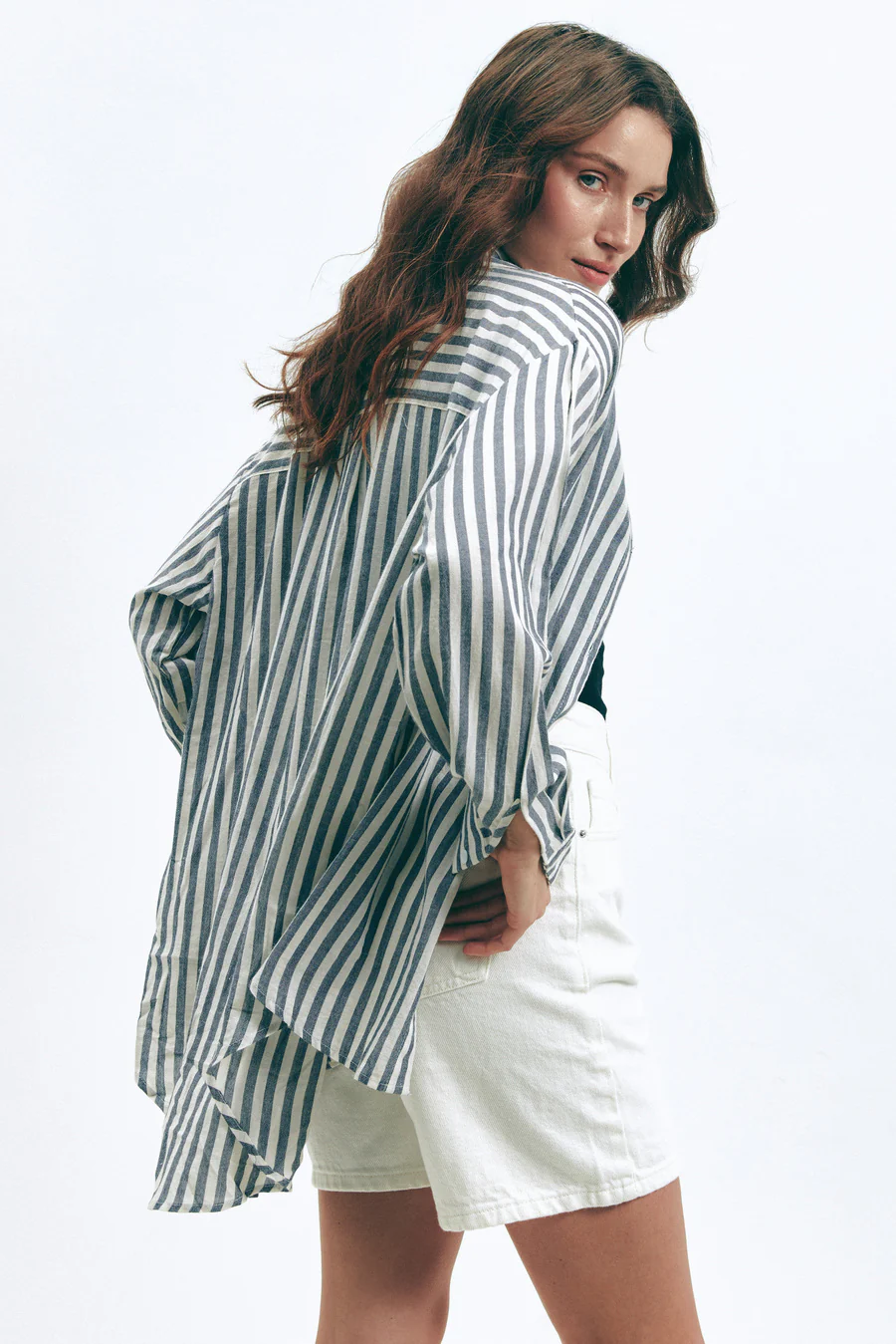 Dark Blue Oversize Striped Shirt - Image 4