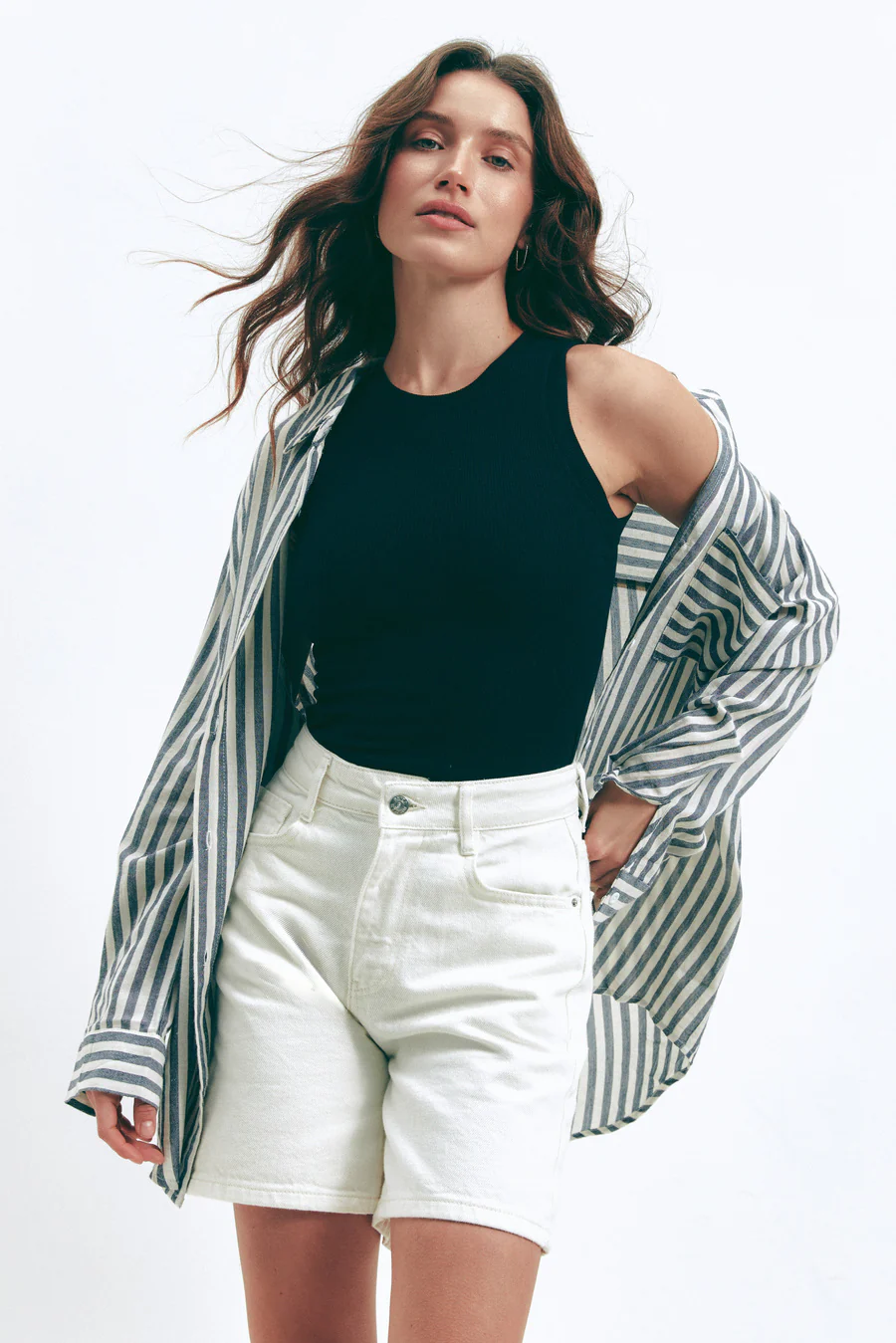 Dark Blue Oversize Striped Shirt - Image 5