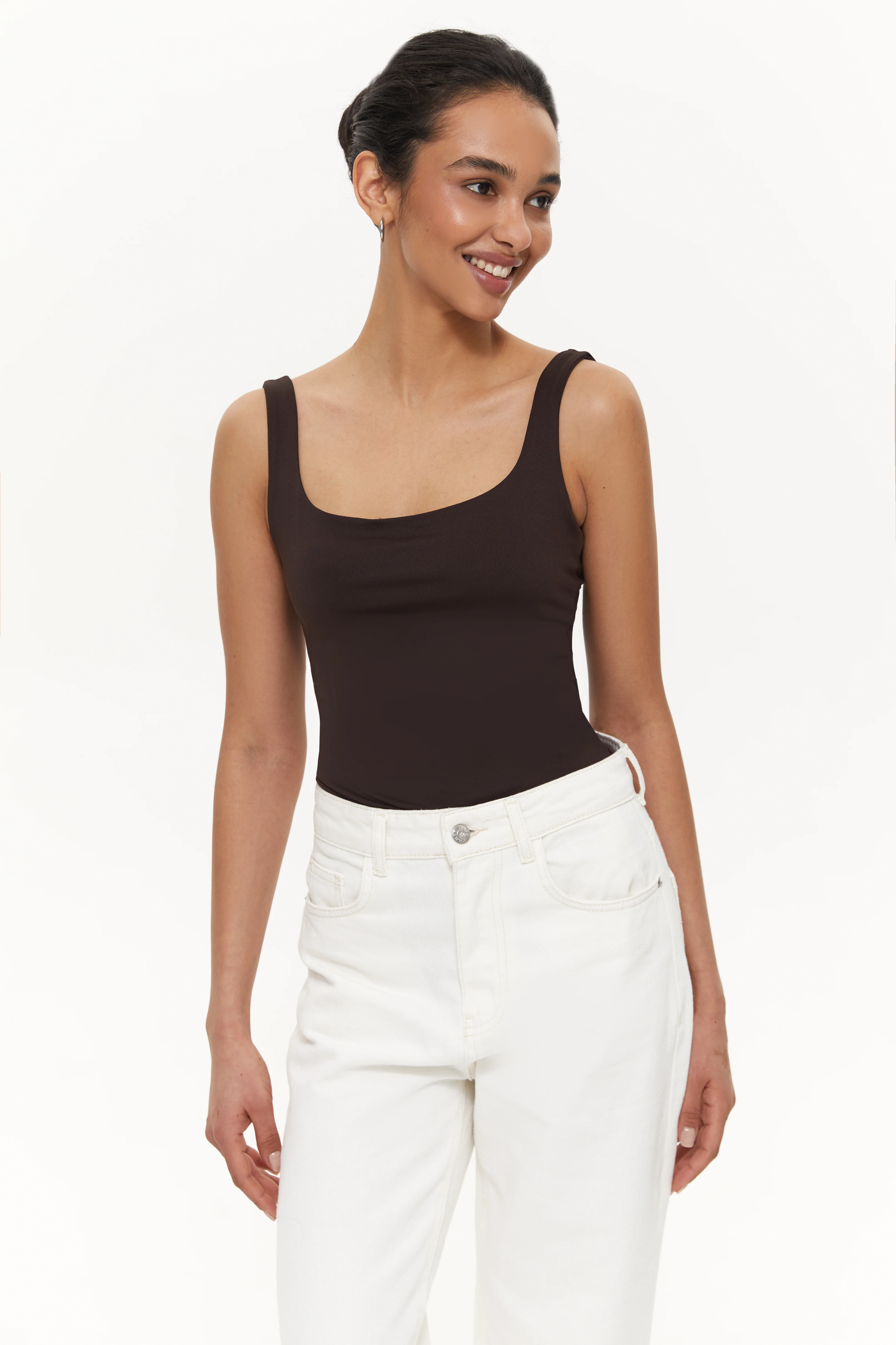 Square-neck bodysuit, Chocolate - Image 4