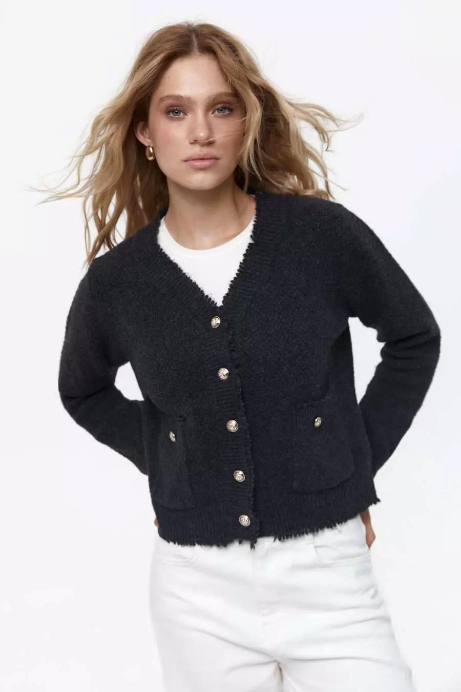 Dark Grey Buttoned Knit Cardigan - Image 4