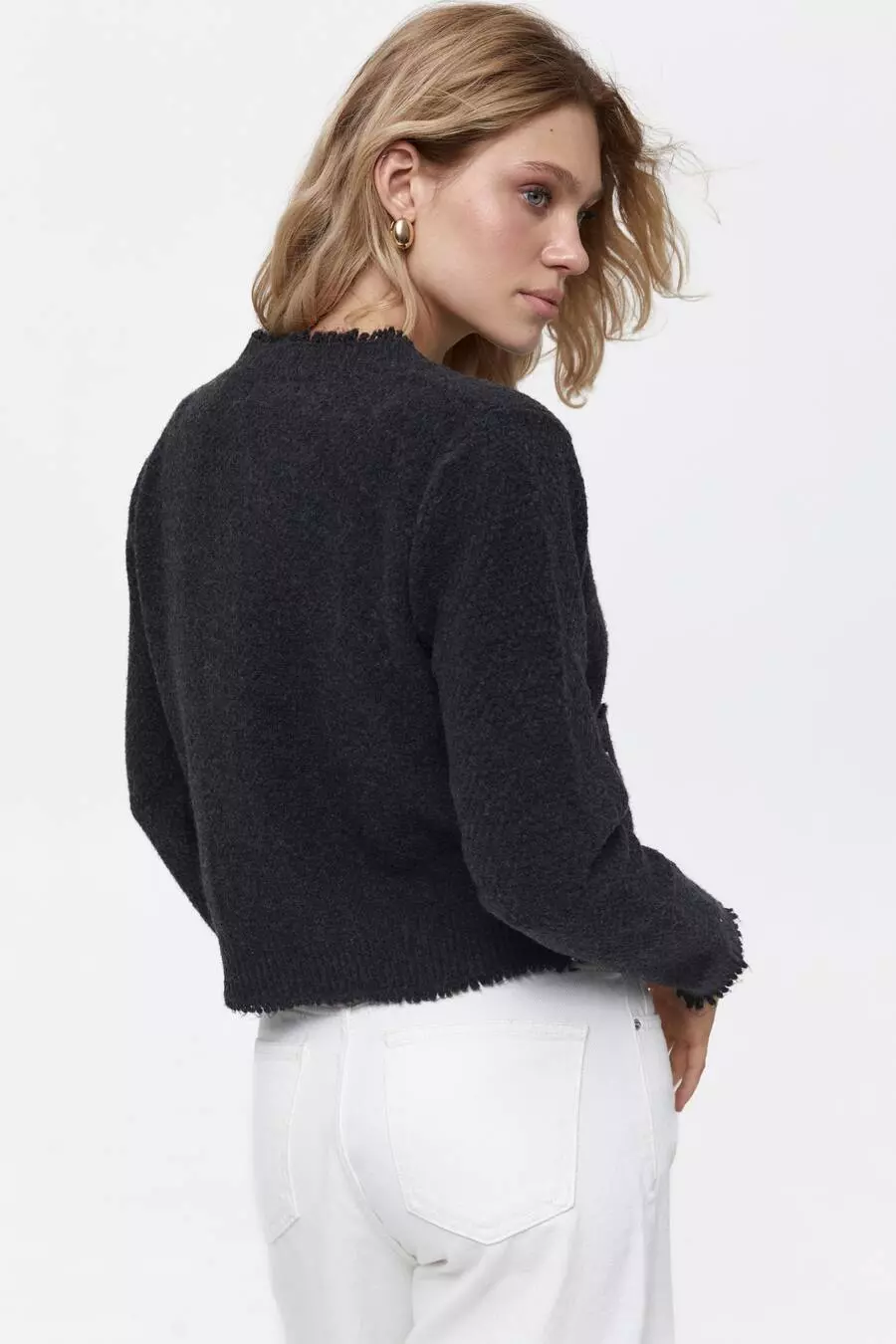 Dark Grey Buttoned Knit Cardigan - Image 5