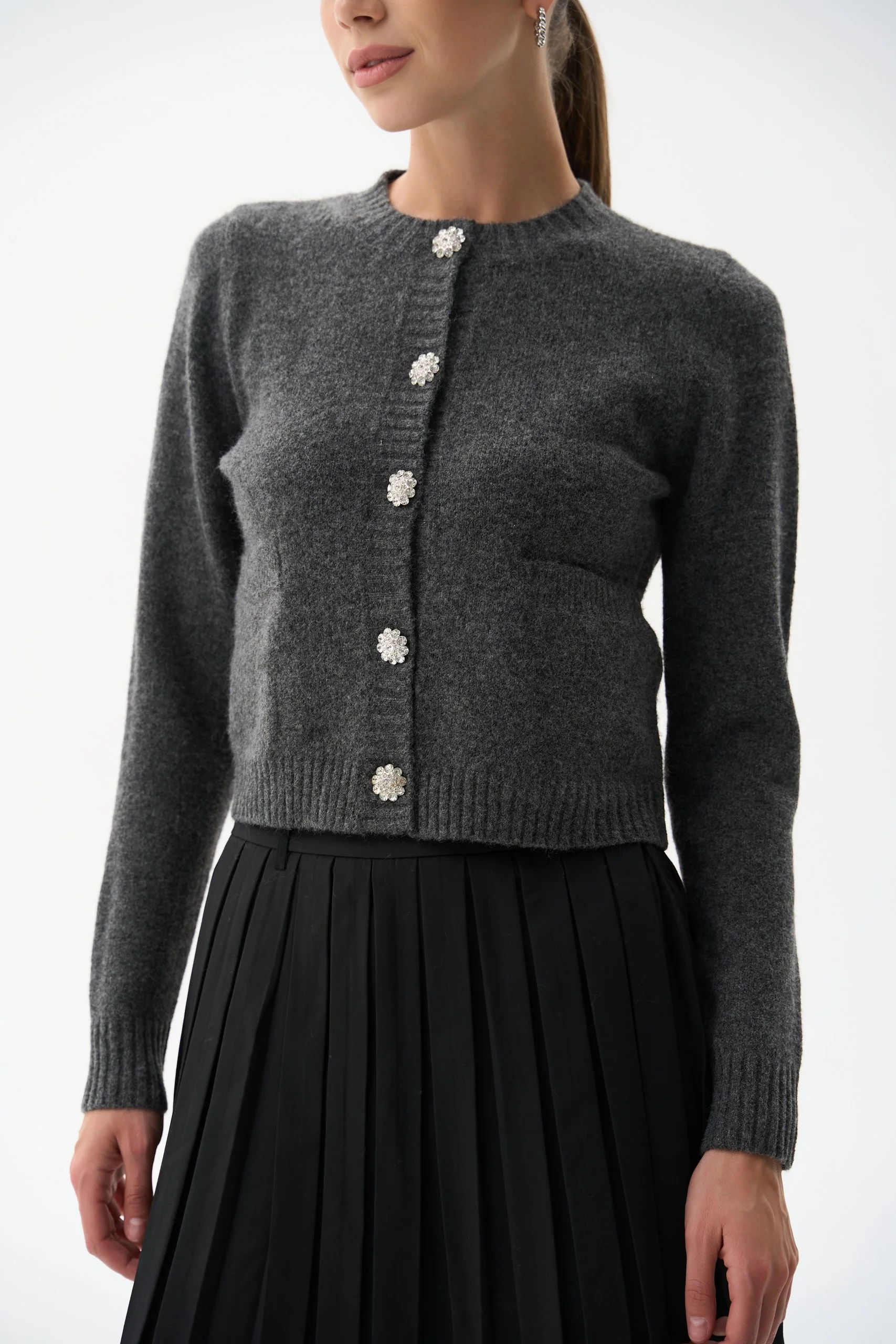 Dark Grey Wool Knit Cardigan - Image 3