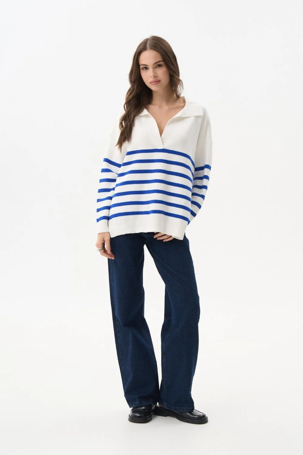 Electric Blue Striped Polo Sweater - Image 2