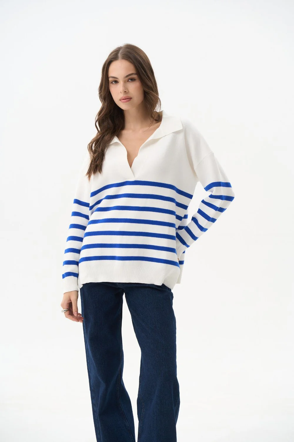 Electric Blue Striped Polo Sweater - Image 4
