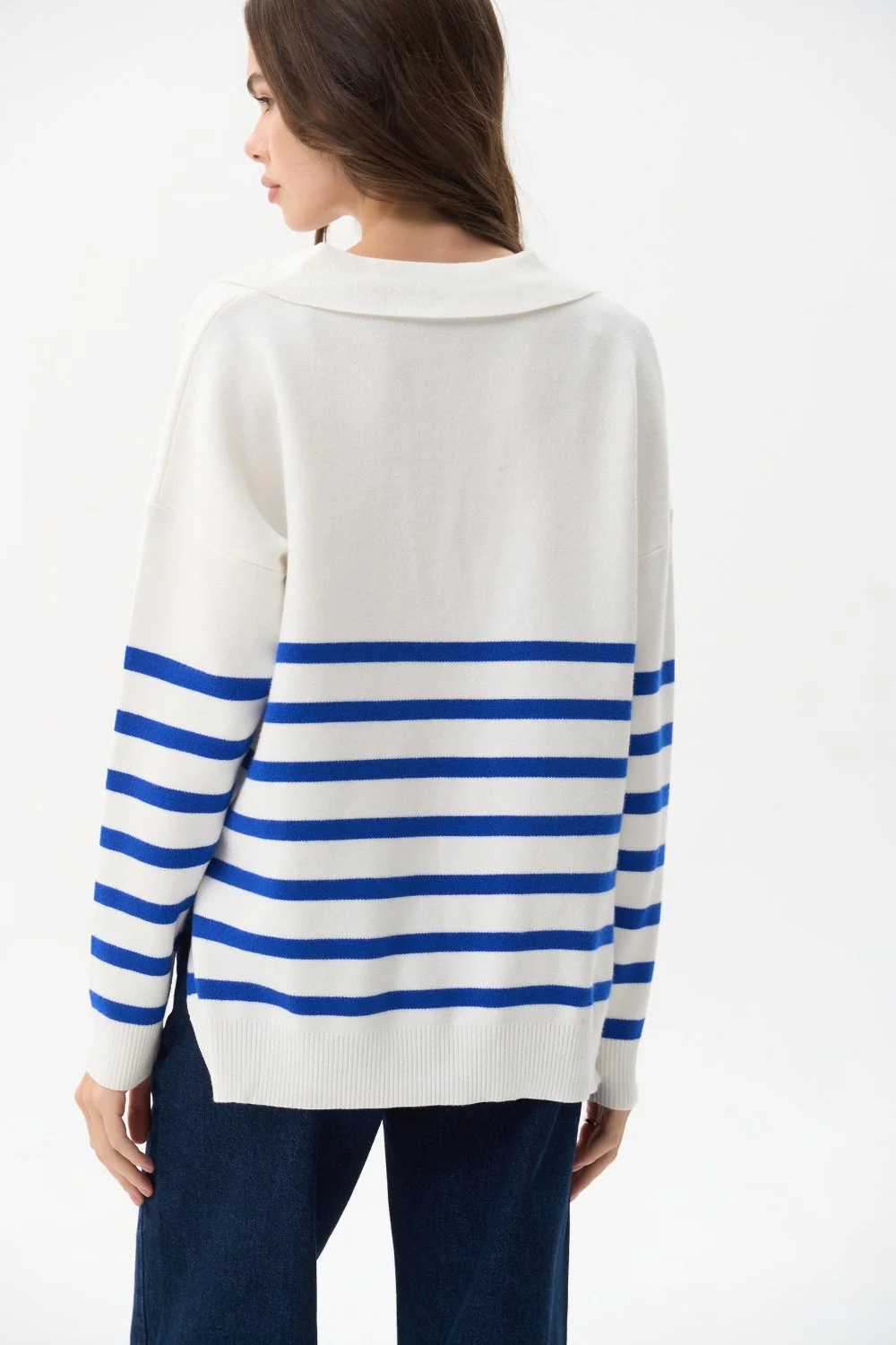 Electric Blue Striped Polo Sweater - Image 5