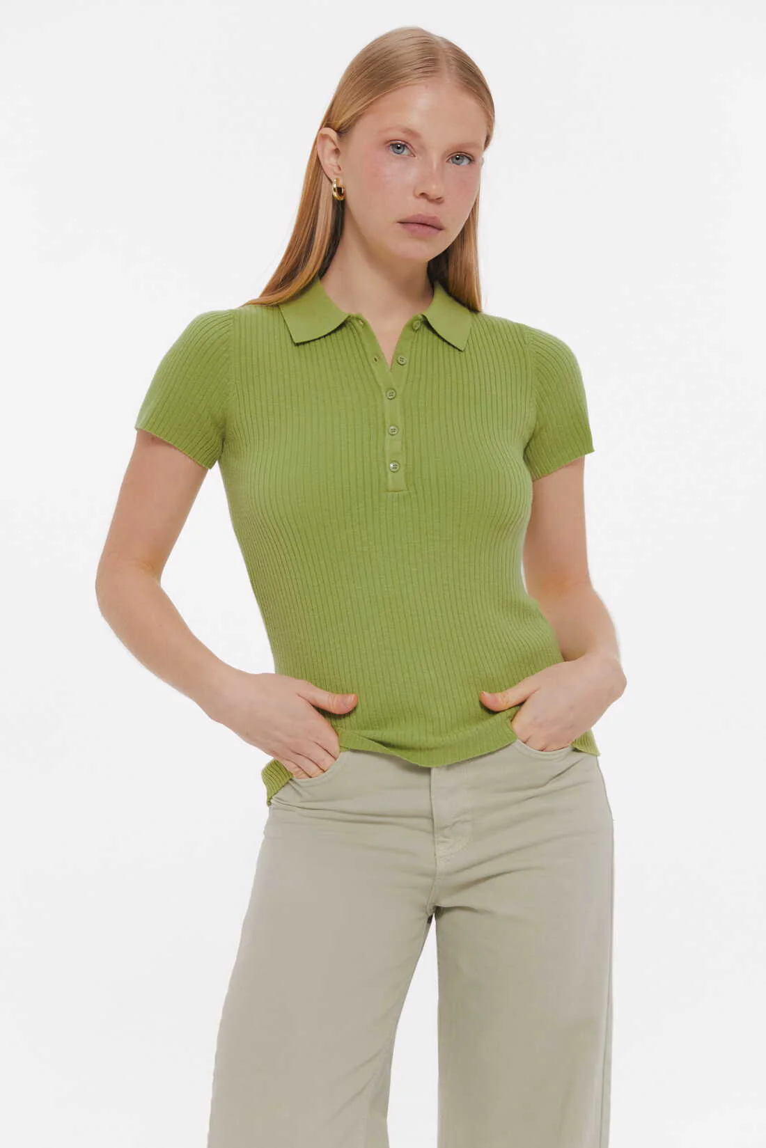 Lemongrass Basic ribbed knit Polo jumper - Image 2