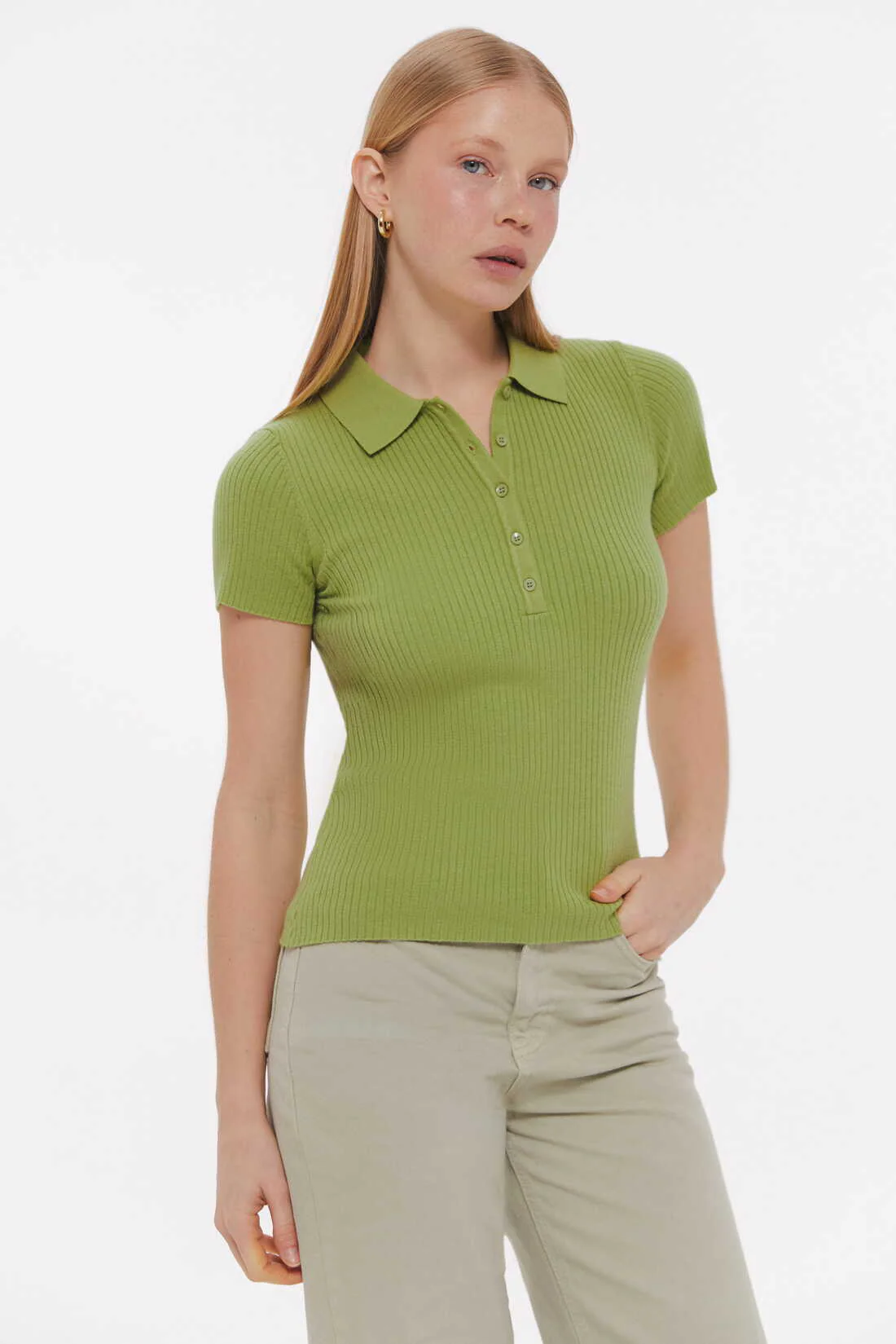 Lemongrass Basic ribbed knit Polo jumper - Image 4