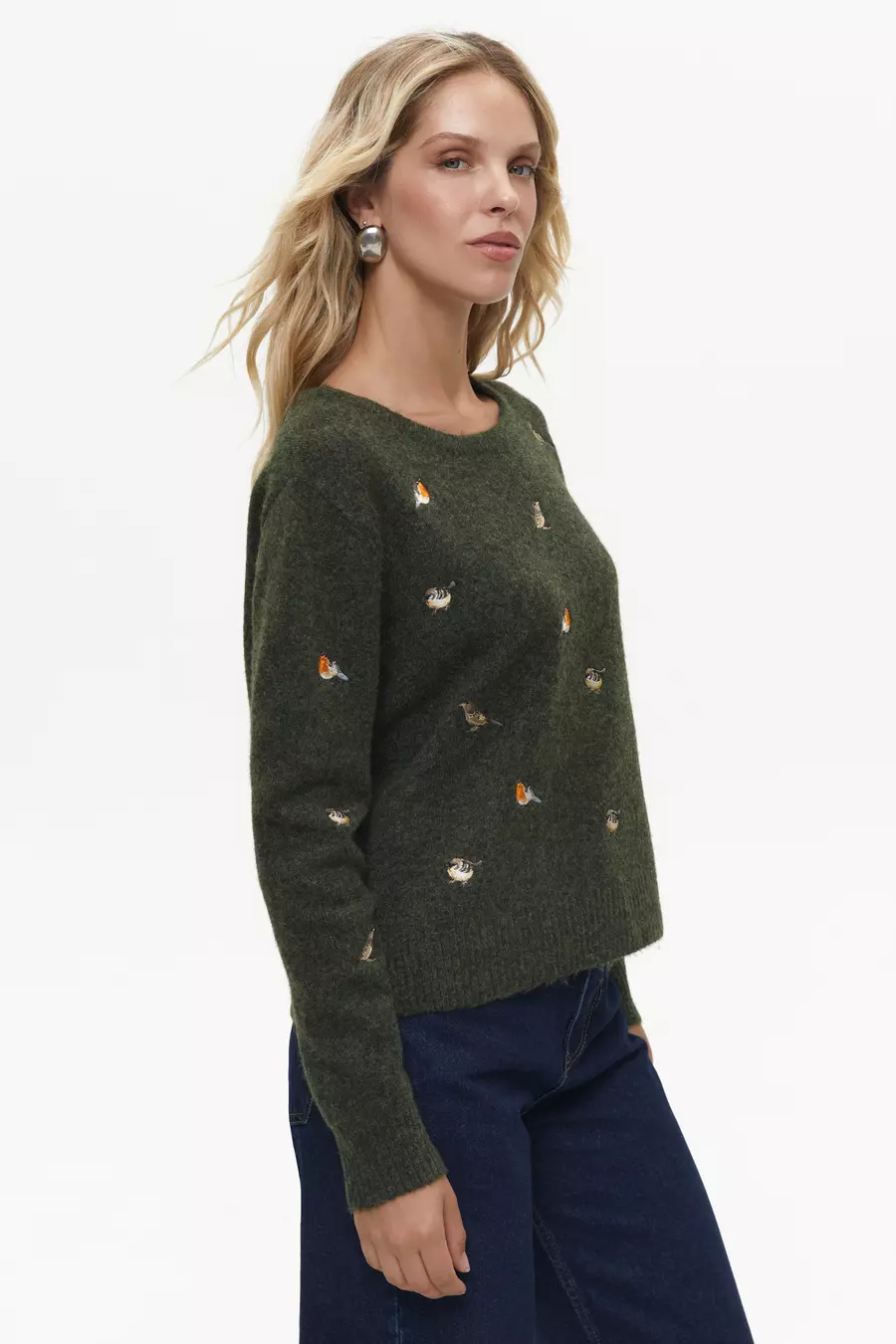 Green Sweater with Embroidered Birds - Image 3