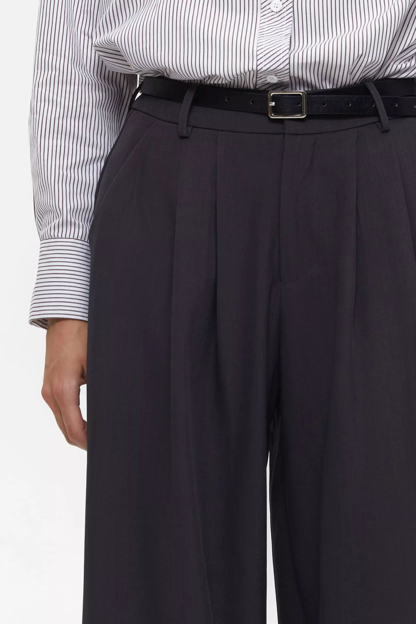 Grey Classic Pleated Trousers - Image 3
