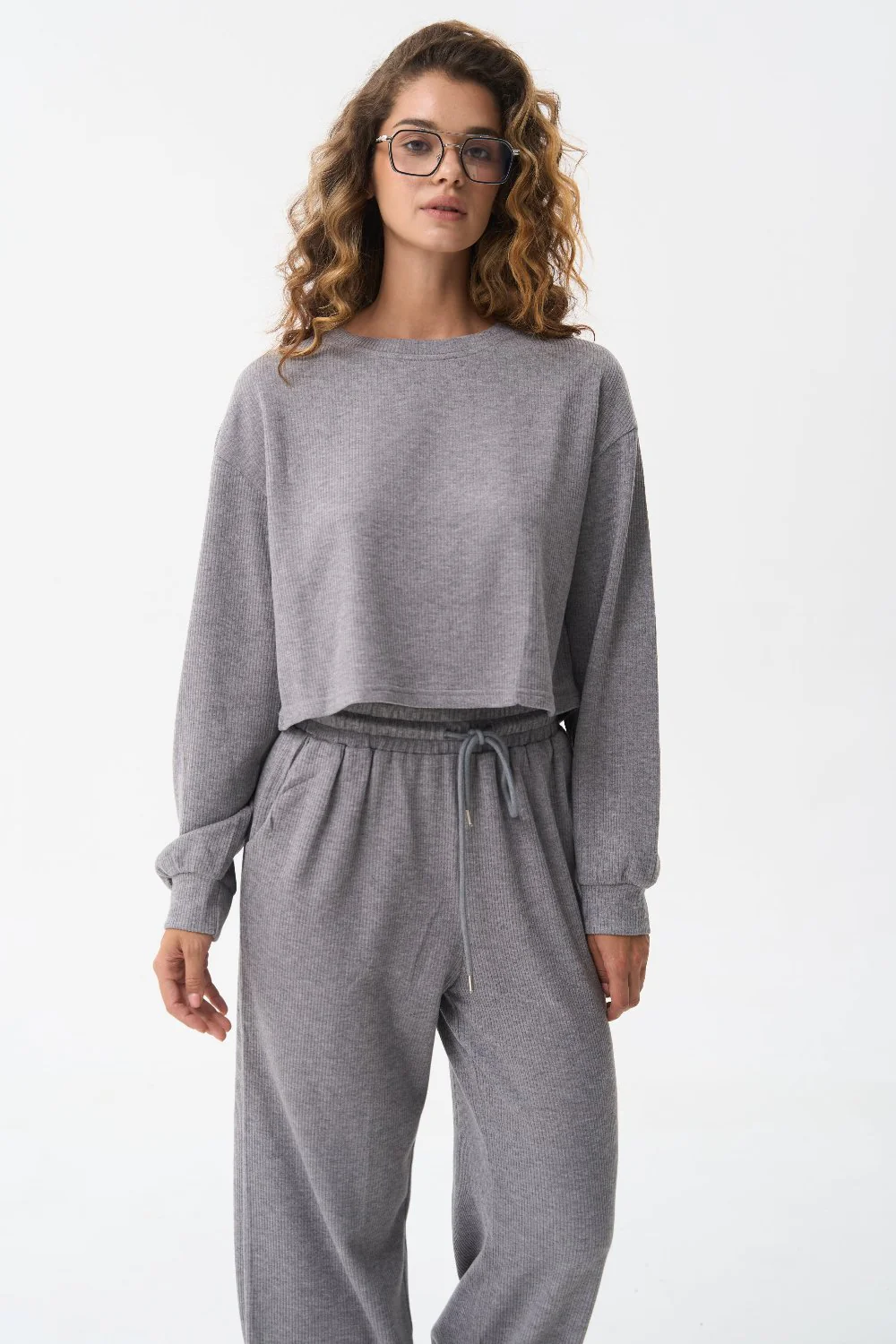 Grey Cropped Sports Sweatshirt - Image 2