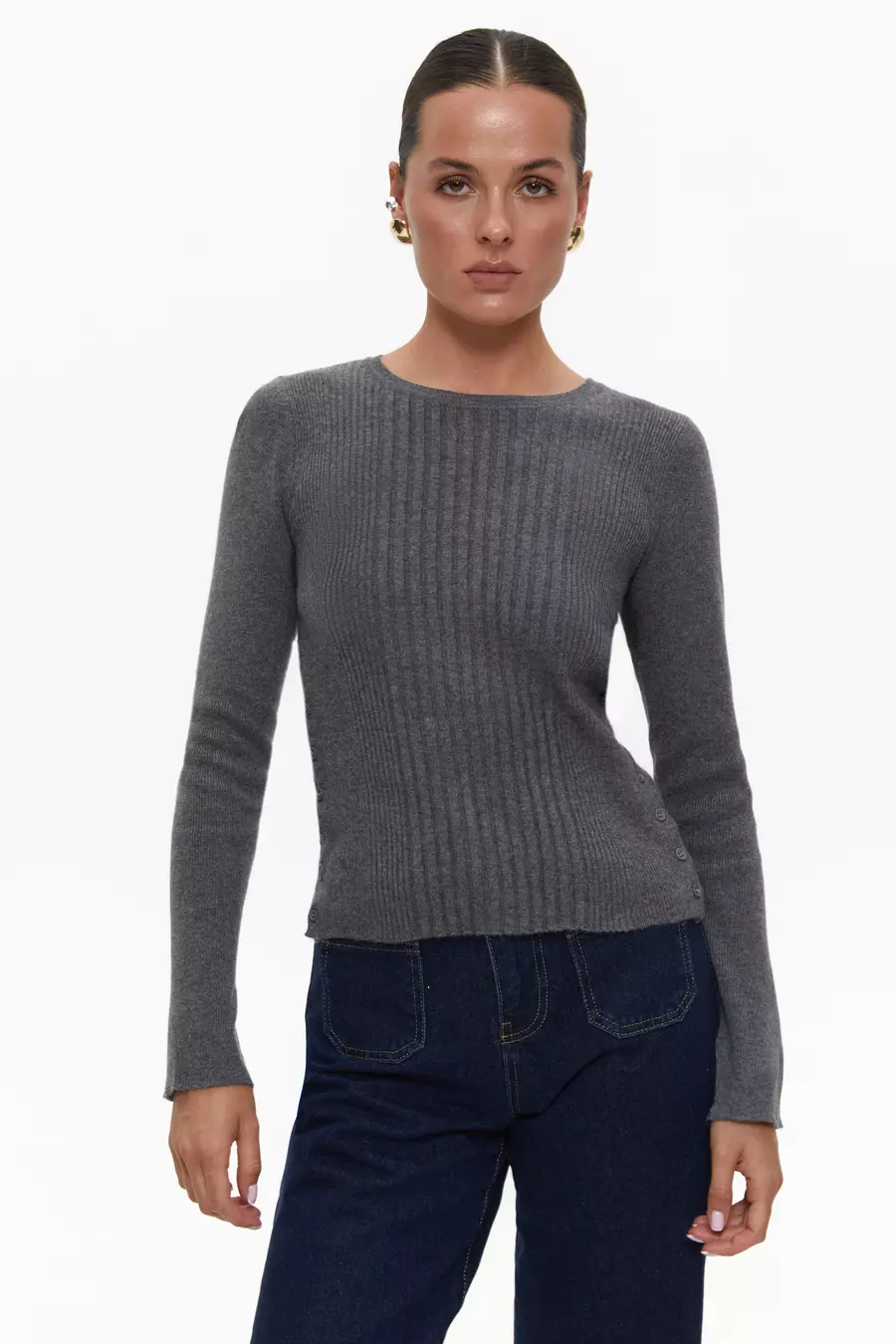 Grey Jumper with Side Buttons - Image 2