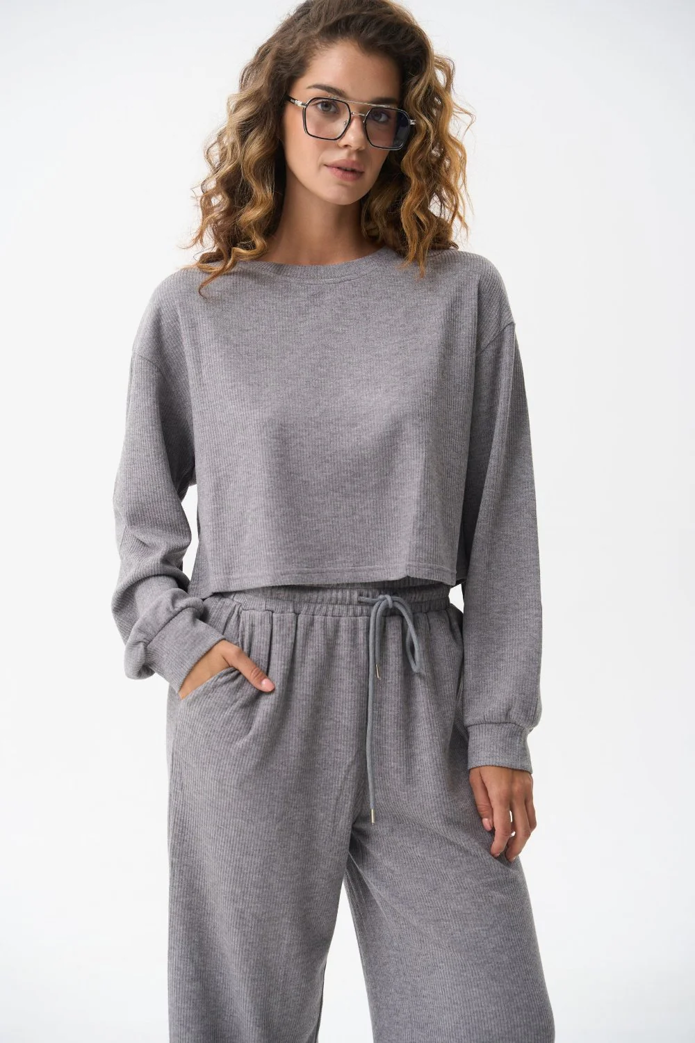 Grey Knitted Streight Leg Pants - Image 3