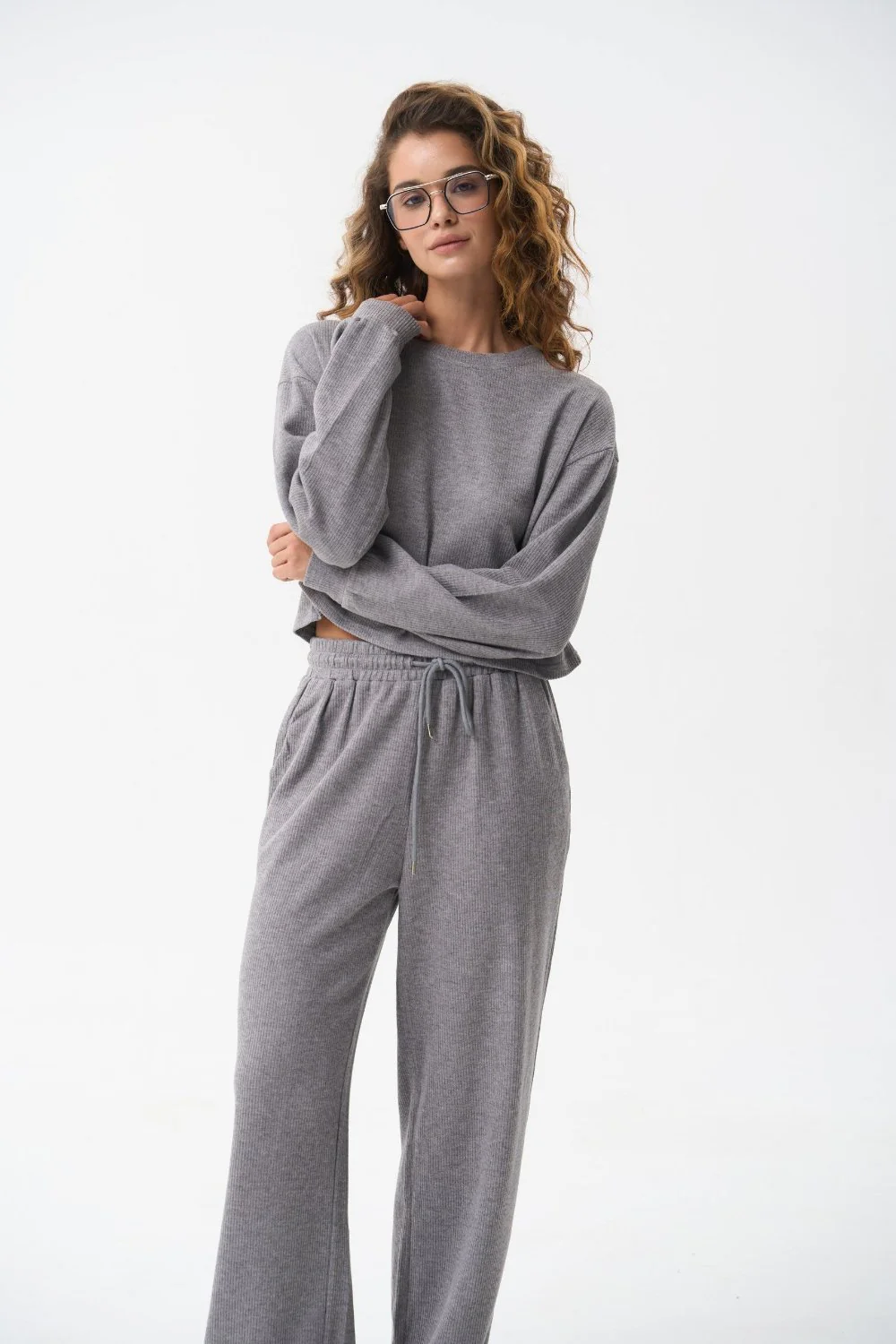 Grey Knitted Streight Leg Pants - Image 5