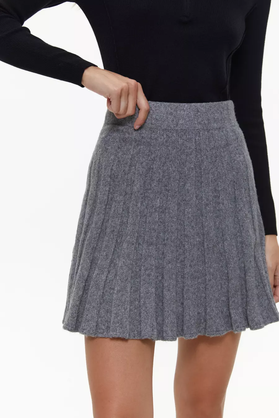 Grey Knit Pleated Skirt