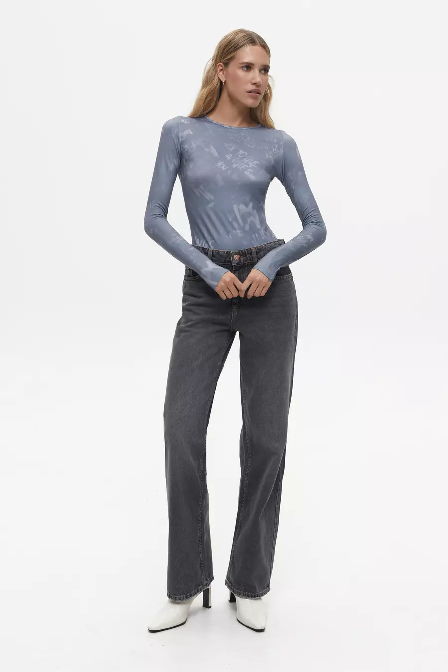 Grey Print Bodysuit - Image 2