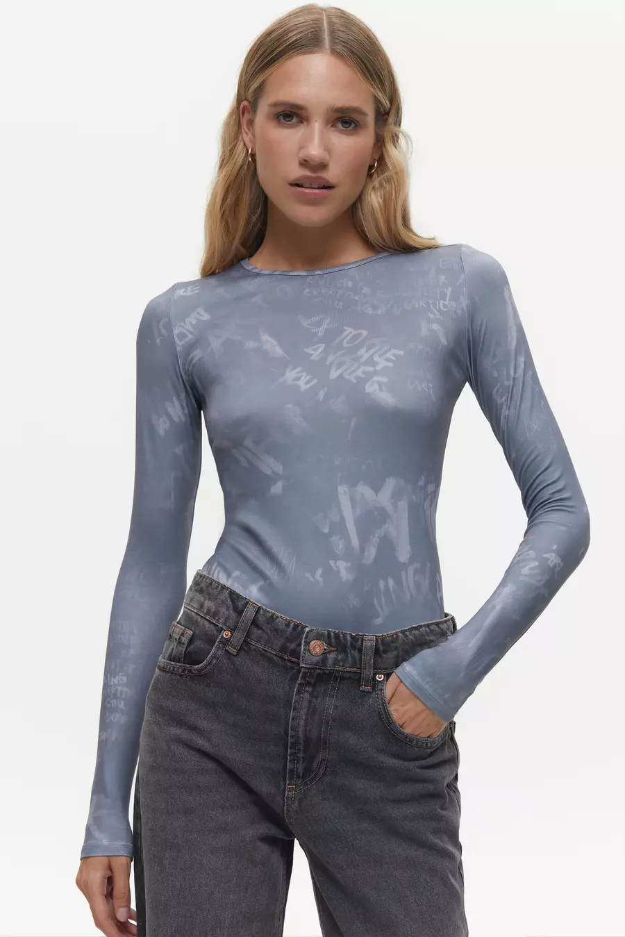Grey Print Bodysuit - Image 3