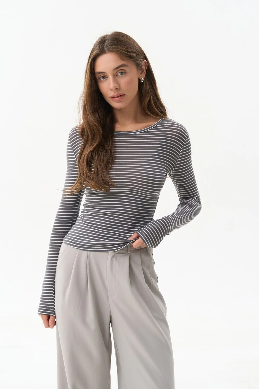 Grey Striped Long Sleeve - Image 3
