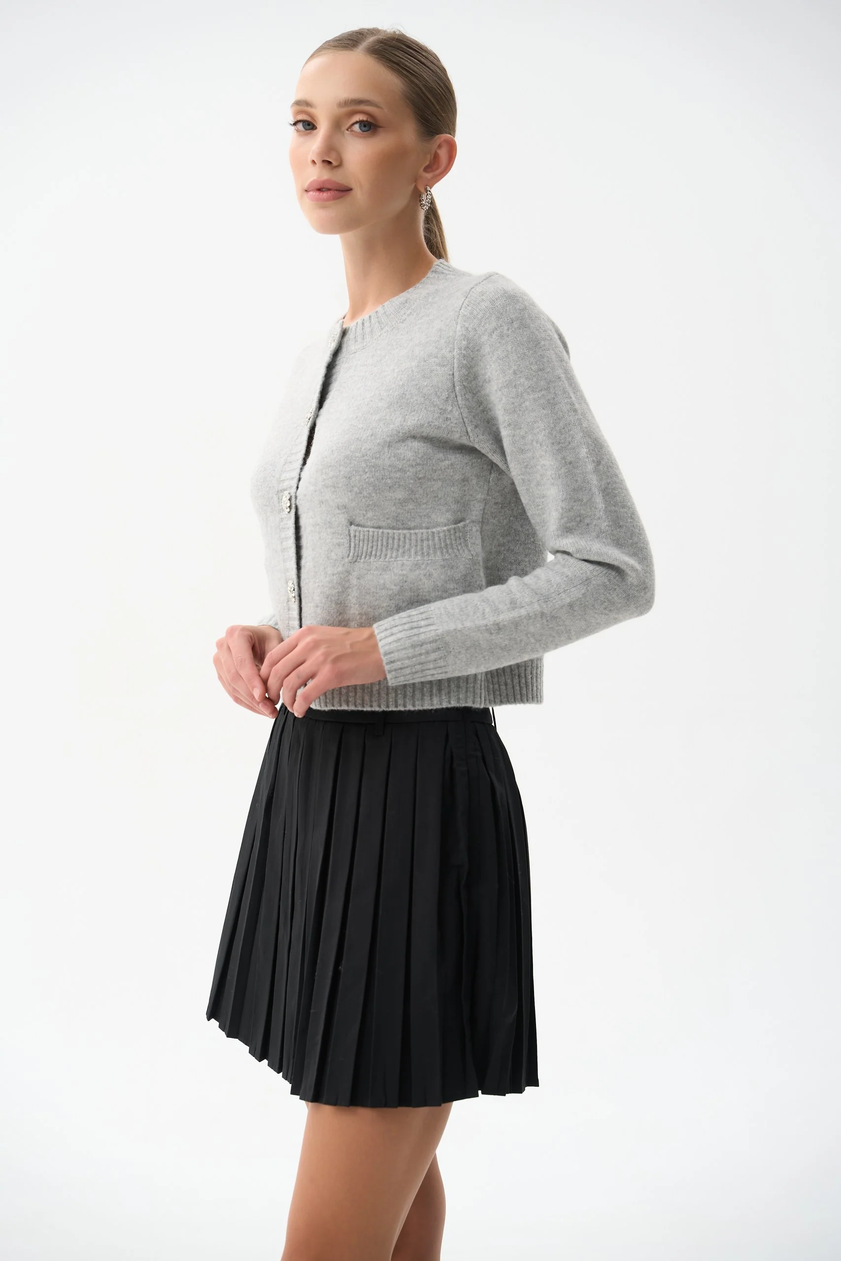 Grey Wool Knit Cardigan - Image 3