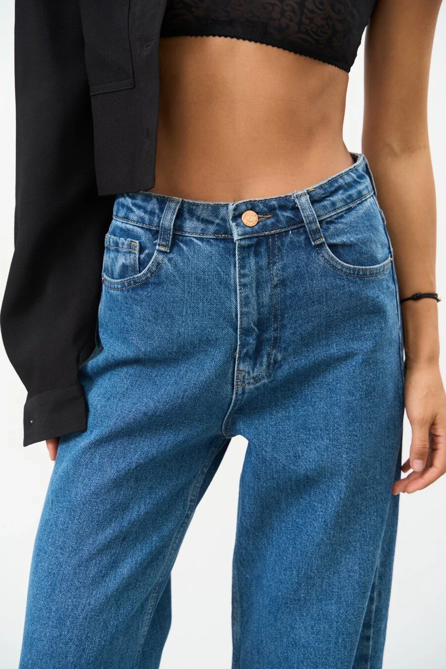 High waist WIDE-LEG jeans, Blue - Image 3