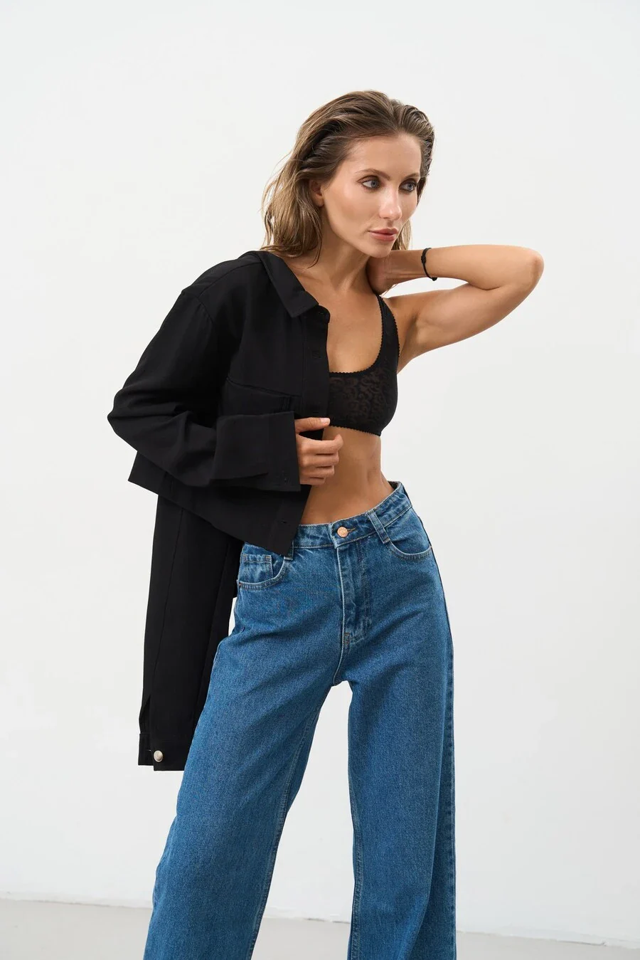 High waist WIDE-LEG jeans, Blue - Image 4