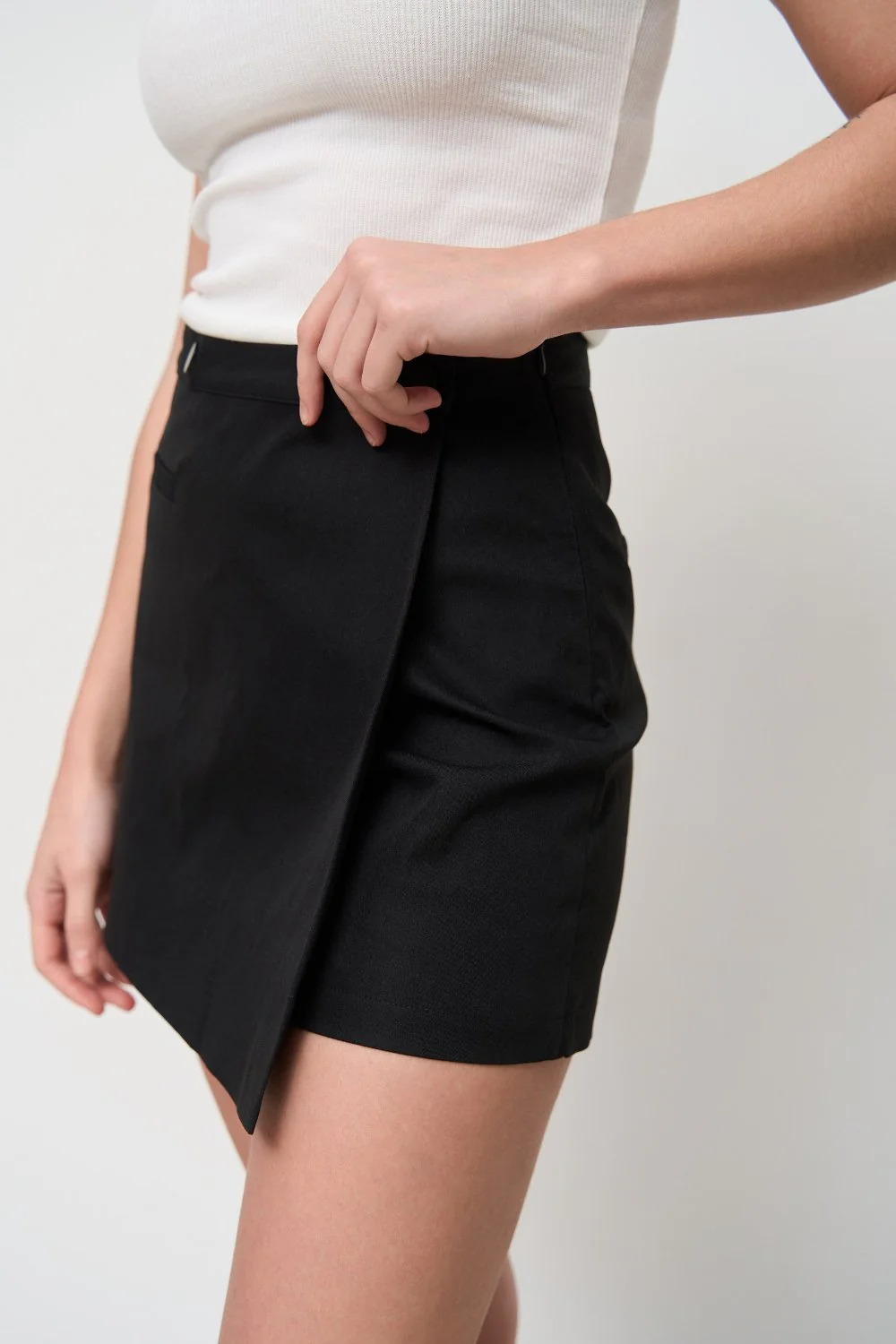 High Waist Asymmetric Skirt with Buttons - Image 3