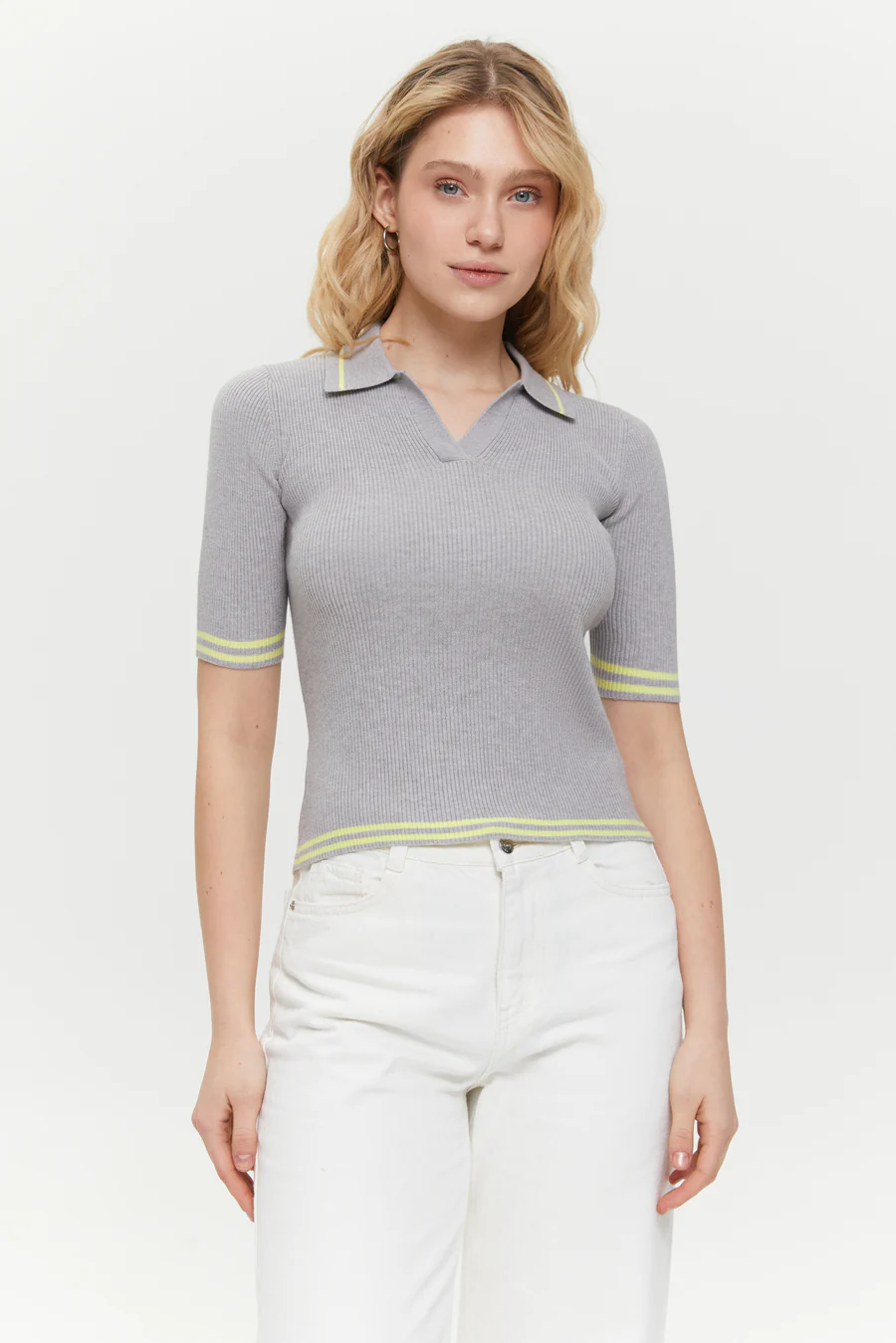 Powder Grey Classic knit Polo jumper