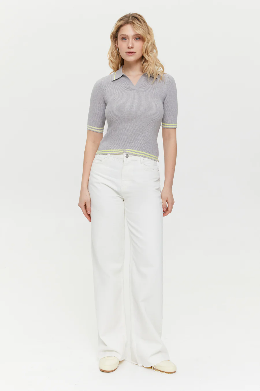 Powder Grey Classic knit Polo jumper - Image 2