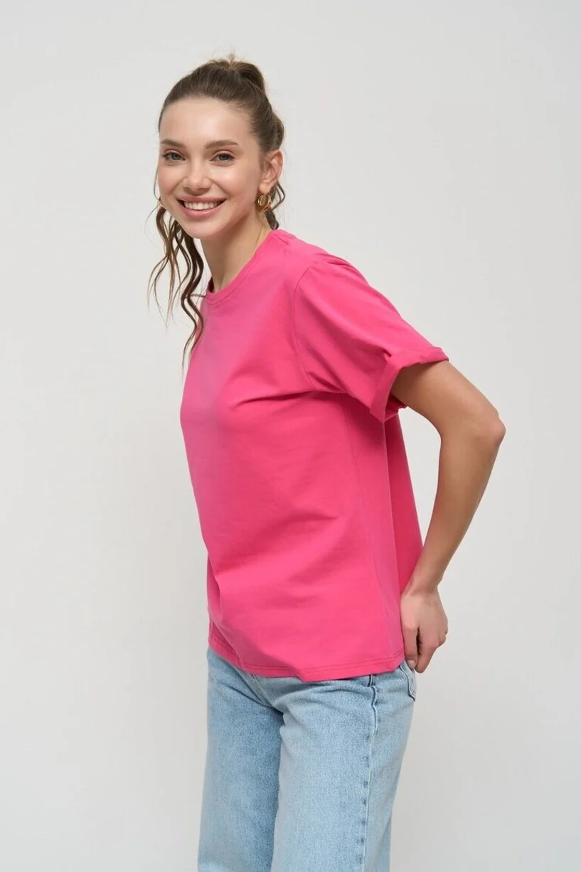 Magenta Pink Oversized Roll Up Sleeve T-Shirt - Image 3