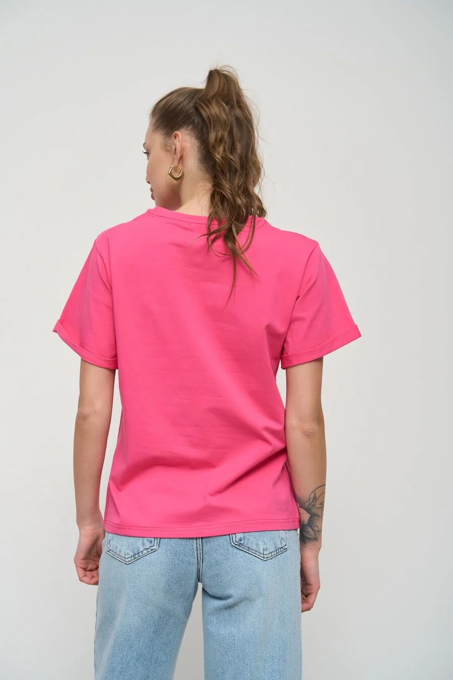 Magenta Pink Oversized Roll Up Sleeve T-Shirt - Image 4