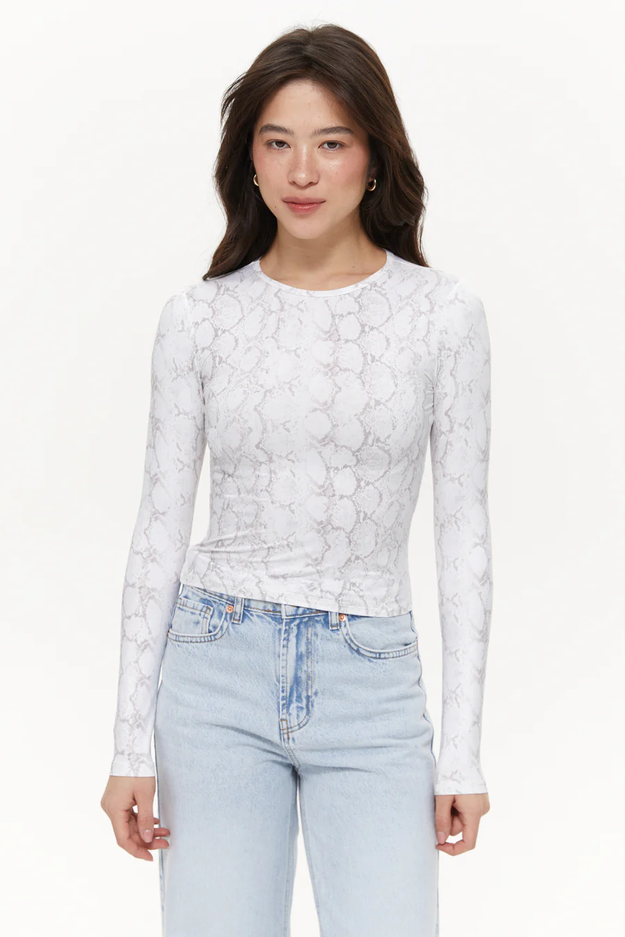 Snakeskin print long-sleeve top, Milk - Image 3