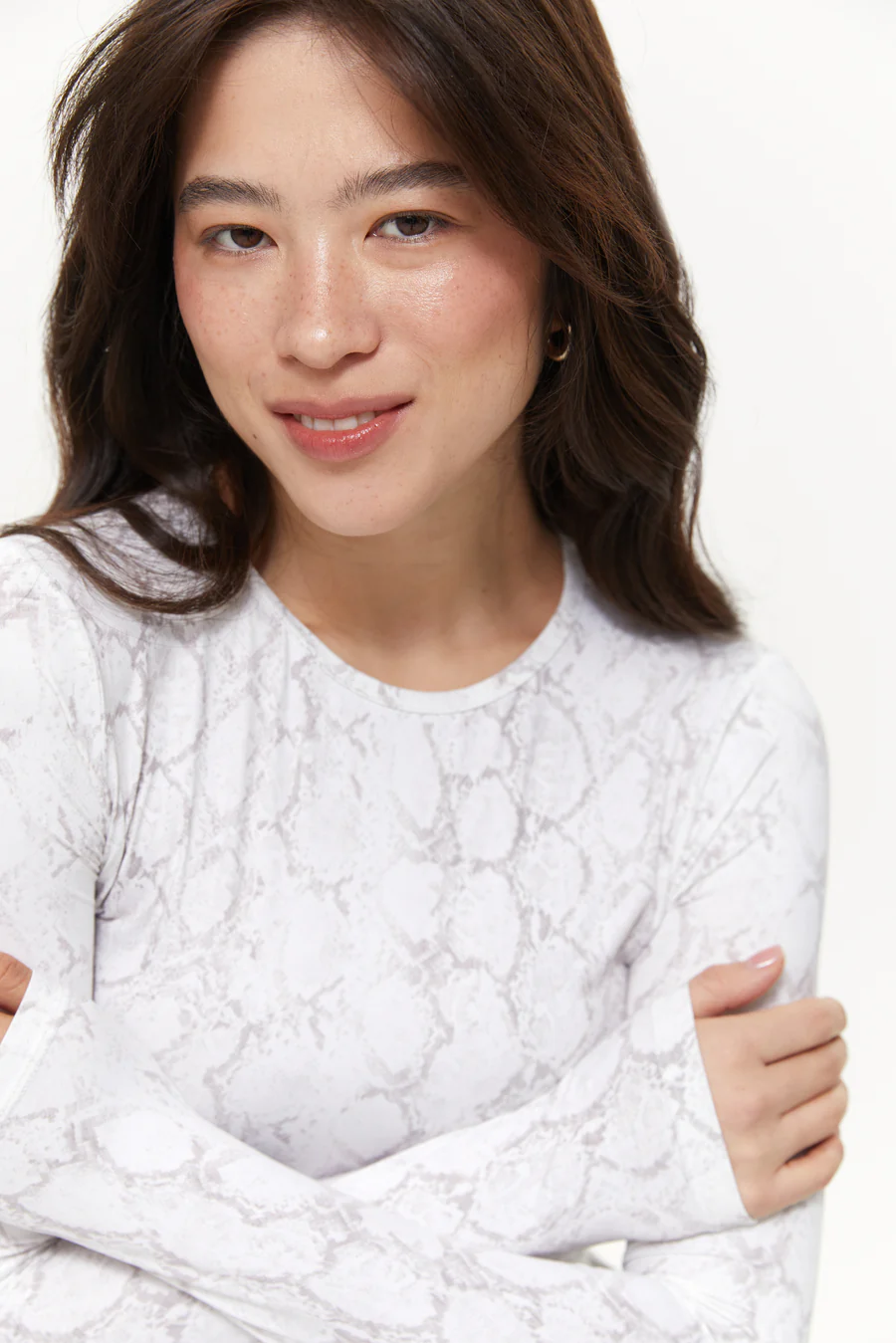 Snakeskin print long-sleeve top, Milk - Image 4