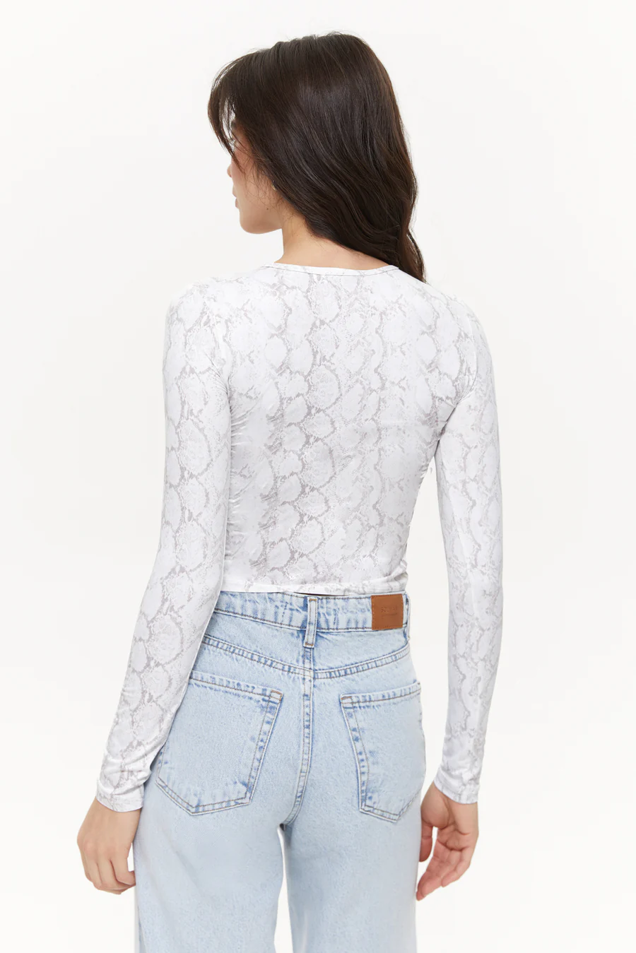 Snakeskin print long-sleeve top, Milk - Image 5