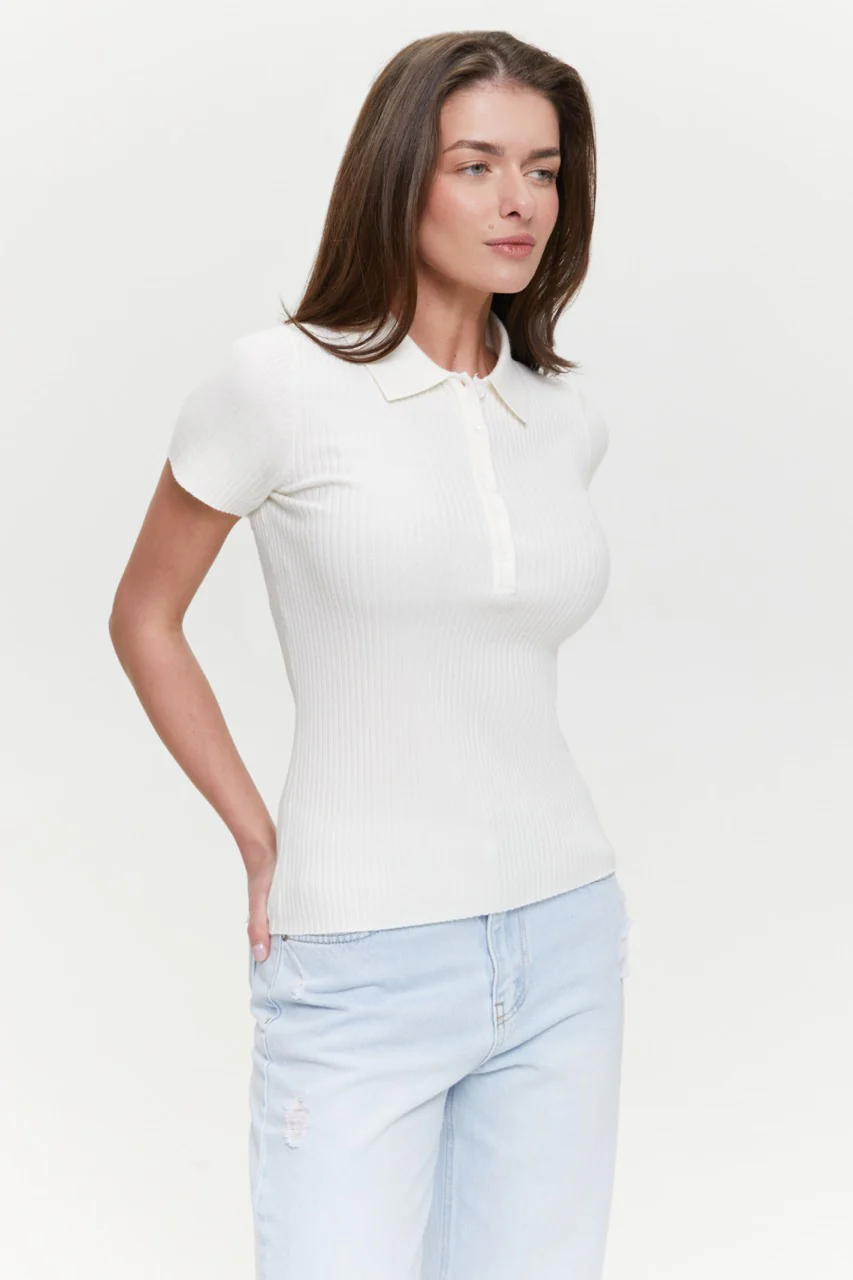 Milk Cream Basic ribbed knit Polo jumper - Image 4