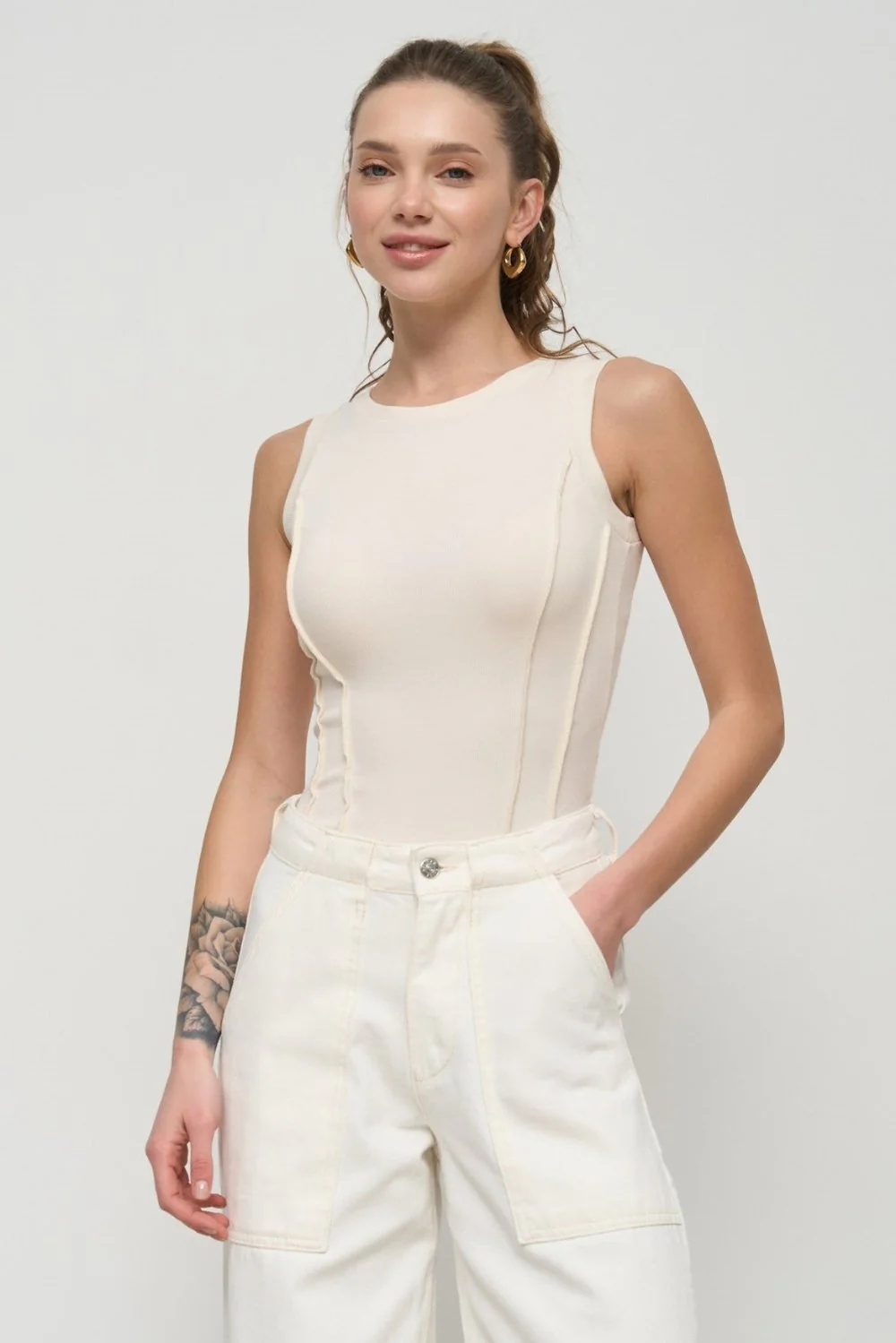 Milk Ribbed Seam Detail Top - Image 4